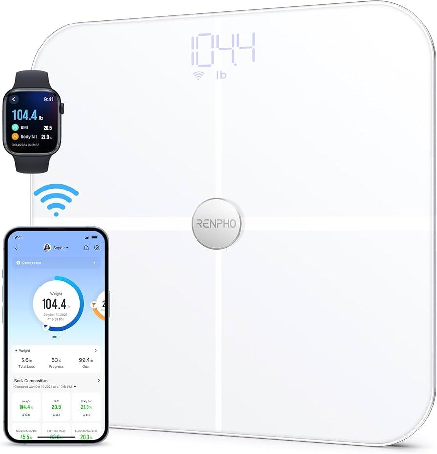 RENPHO Wi-Fi Scale for Body Weight, FSA HSA Store Eligible Bluetooth WiFi Body Fat Scale Tracks 13 Metrics, Smart Digital Bathroom Scale Automatically Identify Users by Wi-Fi, Elis Aspire