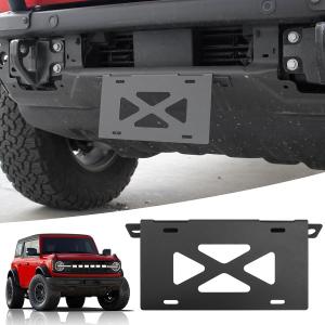 Front License Plate Bracket Compatible with Ford Bronco Accessories 2/4-Door 2025 2024 2023 2022 2021, License Plate Mounting Holder Frames Fit for Bronco Heavy-Duty Modular Bumper