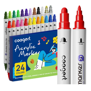 Coogert 24 Paint Pens for Rock, Fabric, Wood, Glass, Craft, Dual Tip Acrylic Paint Markers With Fine-Dot Tip for Canvas,Ceramic, Plastic, Art Painting Supplies Kit