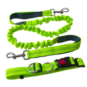 Green Hands-Free Dog Lead Leash, Adjustable Waist Belt and Stretchy Bungee Lead, Jogging Dog Lead with Reflective Stitching (Grey Handle)