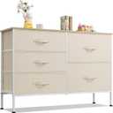 WLIVE 5 Drawer Fabric Dresser for Bedroom, Wide Storage Chest, Cream