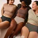 Gemfit Period Underwear for Women Heavy Flow - Seamless High Waisted Leakproof Absorbent Incontinence Postpartum Washable Protective Breathable Briefs 3 Pack, Stripe + Flower + Dot, Large