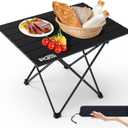 Portable Camping Table, Compact Camping Side Table with Carrying Bag, Ultralight Aluminum Beach Table Folding for Hiking, Camping, Picnicking, BBQ, Outdoor Cooking (Black Medium 22")
