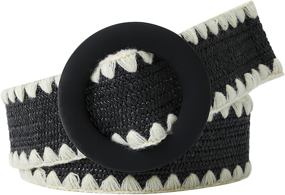 eYLun Women Straw Woven Belt Braided Elastic Stretch Waist Belt Boho Buckle Dress Belt