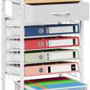 SWTYMIKI 10-Tier Rolling File Cart - Mesh Paper Organizer with Drawer and Hanging File Folders on Lockable Wheels, Rolling File Cabinet for Office Organization, Storage in Home, Studio, School, White