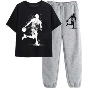 RoseSeek Boy's 2 Piece Outfits Graphic Tees and Joggers Matching Sets Casual Workout Outfits, Size 11 Years