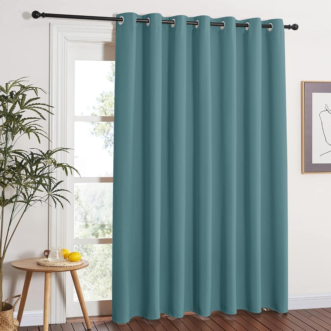NICETOWN Window Treatment Sliding Door Curtain - Thermal Insulated Wide Width Solid Blackout Patio Glass Door Drape, Extra Wide Draperies (Sea Teal, 100 inches Wide x 84 inches Long)