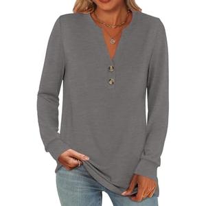 ANRABESS Women's Long Sleeve Shirts 2025 Fall Henley Business Casual Tops Cute T-Shirts Work Blouses Outfits Vacation Clothes XXL Light Taupe