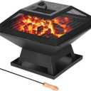 Small Fire Pit for Outside Wood Burning,Fire Bowls with Firproof Mat, Backyard Black Square Ourdoor Bonfire Pit with Waterproof Cover for Outside Patio Camping (Black, 22Inch)