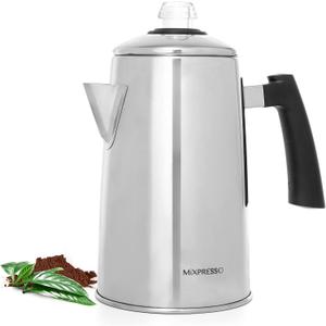 Mixpresso Stainless Steel Stovetop Coffee Percolator, 52 oz Classic Percolator Coffee Pot, Excellent As Camping Pot, 12 Cup Stainless Steel Camping Coffee Makers, Cool-Touch Handle.