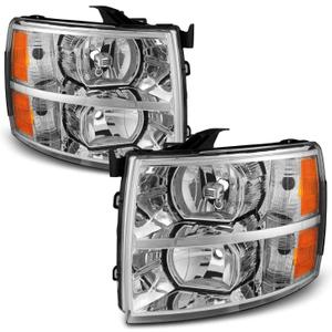 Headlights Assembly for 2007 2008 2009 2010 2011 2012 2013 Chevy Silverado 1500, 07-14 Silverado 2500HD 3500H DHeadlight, 07 Silverado New Body Style Headlights Headlamp, Chrome Housing Amber Corner