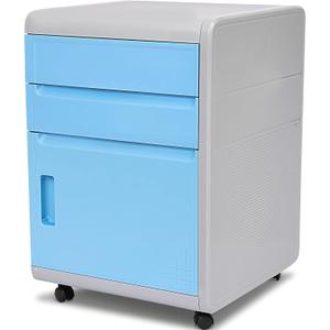 SereneLifeHome 3 Drawer File Cabinet with Coded Lock, Business Filing Desk with Wheels, Mobile Rolling Organizer, 360 Swivel Casters, Ideal for Office Or Home Workstation, Gray, Blue (SLRLCB28)