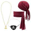 SYOWADA 2Pcs Women Men Halloween Pirate Accessories, Pirate Costume, Cosplay Waist Belt Bandana Hat Eye Patch Necklace