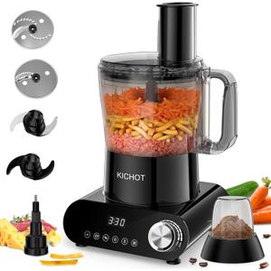 12 Cup Food Processor & Vegetable Chopper,French-Fry-Cutter, Stepless Speed,Digital Timer,Large Feed Chute,Ice Creshing,Chopping, Shredding, Slicing and Doughing,600W for Home Use,Black