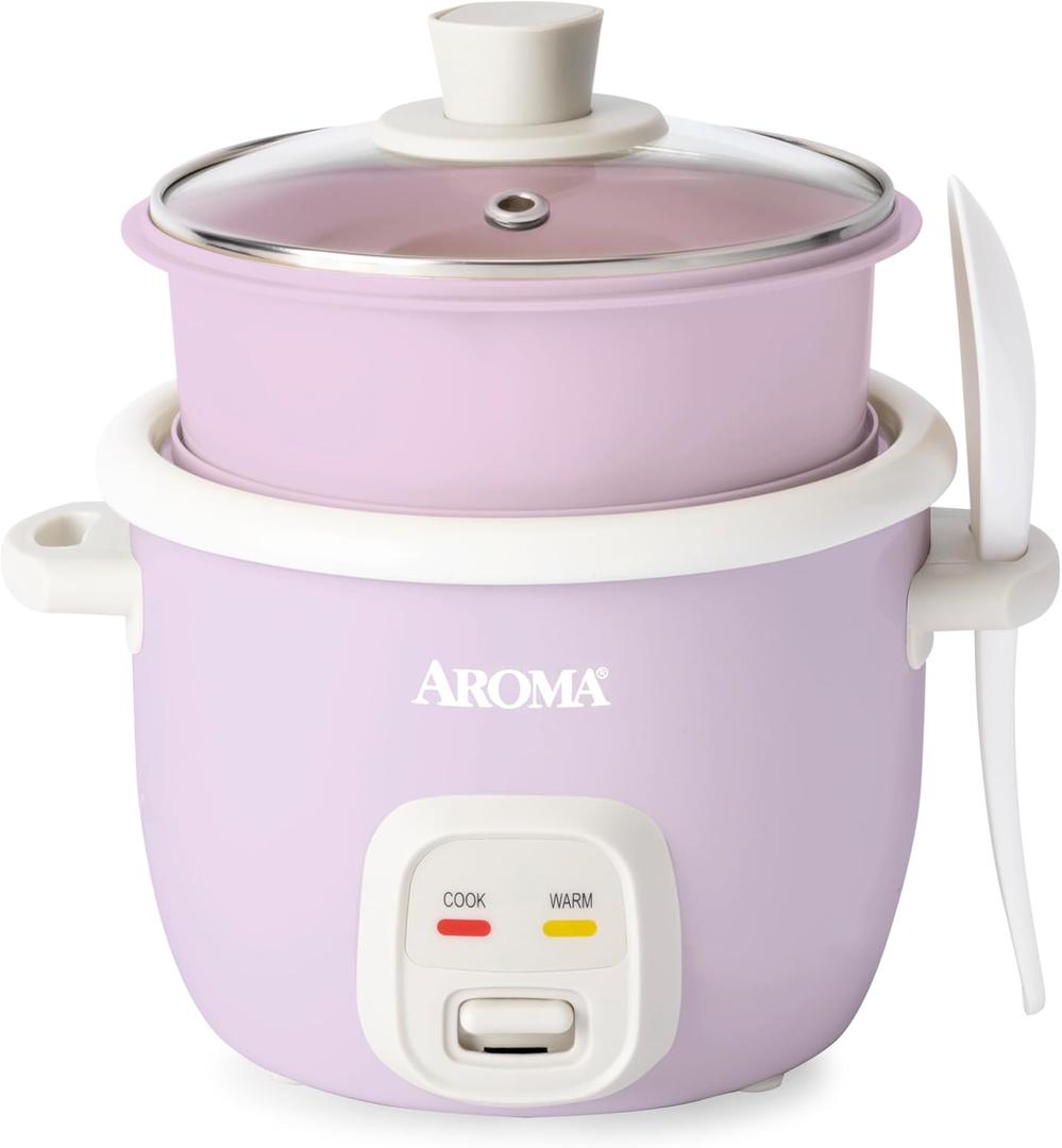 AROMA CoreCoat Rice Cooker with Pop-Up Food Steaming Basket (4 Cups Cooked, 2 Cups Uncooked, 1 Qt) (Lilac)