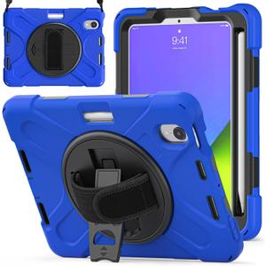 ZenRich Shockproof Case for iPad mini 7 (A17 Pro) 2024/ iPad mini 6th 2022, Heavy Duty Rugged Case with Pencil Holder/360Rotating Kickstand/Handle/Carrying Shoulder Belt,Blue