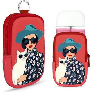 Energymax Hand Sanitizer Spray Case, Portable Hand Sanitizer Holder, Mini Pouch, Zippered Pouch Case for Hand Sanitizer, Fashion Accessory with Snap Hook Hand Sanitizers 1FL. OZ., Cool Girl and Cat,3 Pack
