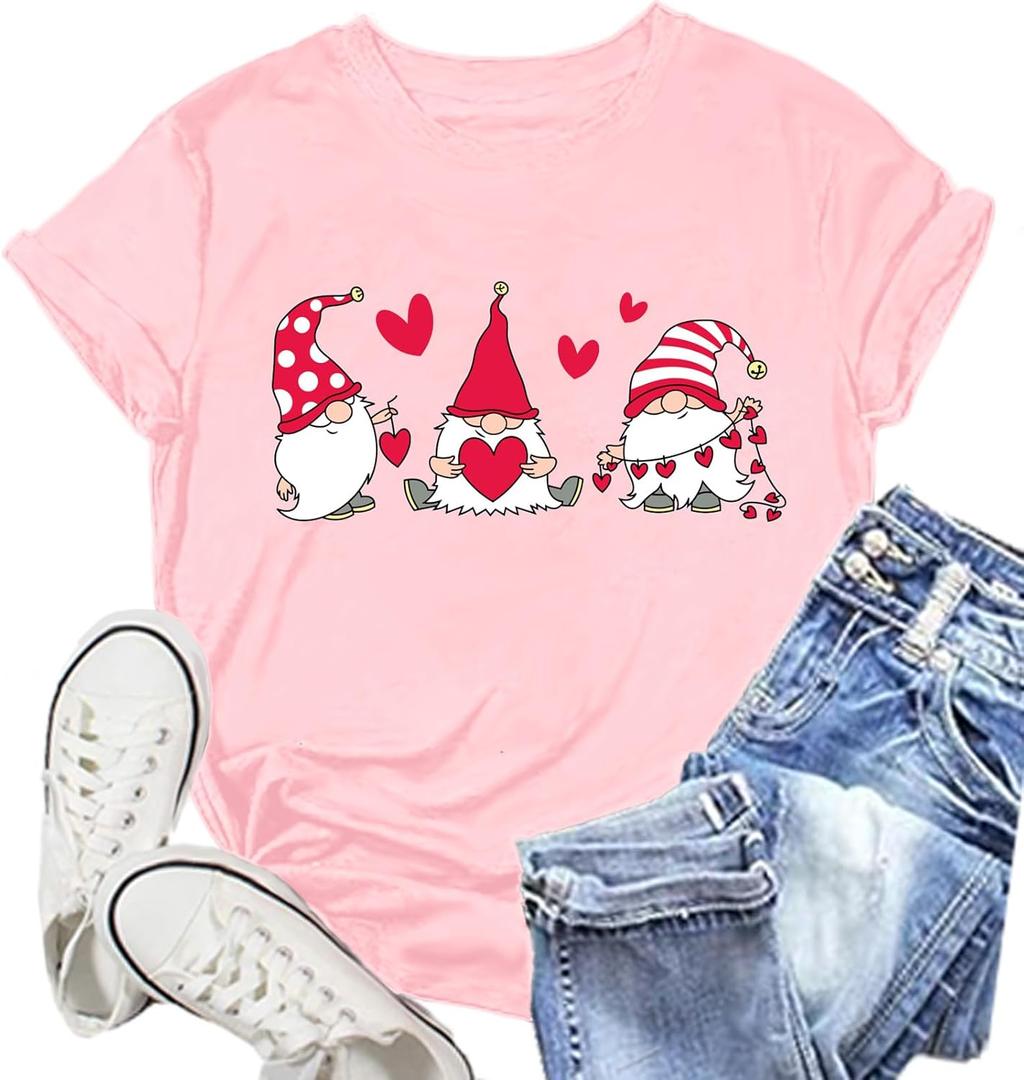 Valentines Shirts for Women Funny Hearts T-Shirt Happy Valentine's Day Tee Tops (XX-Large, Pink1)