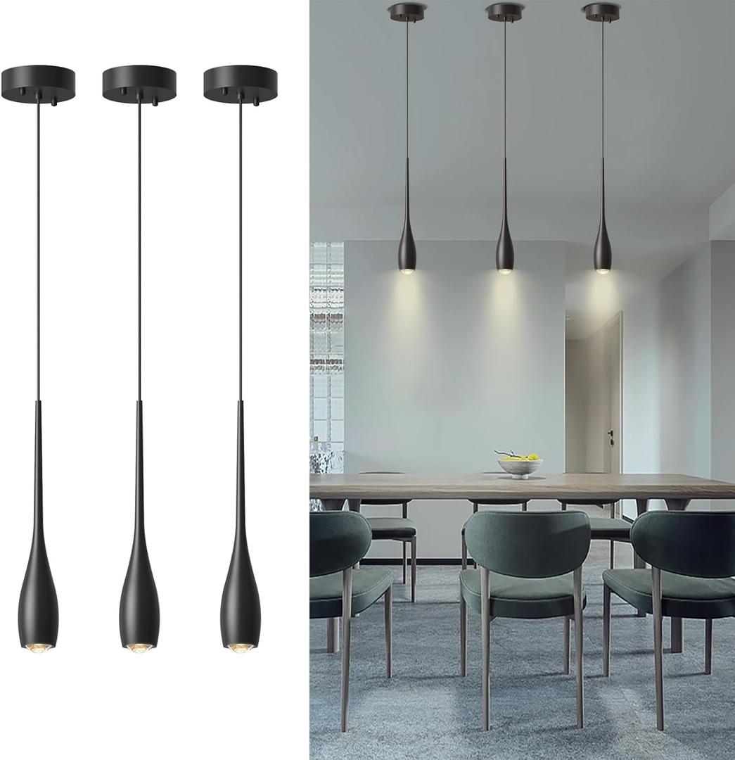 Black Pendant Lights Kitchen Island, Modern Pendant Light Fixtures, LED Hanging Light Over Sink for Bathroom, Bar, Dining Room, Bedroom3 Pack
