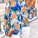 PRETTYGARDEN Women's Floral Blouses Dressy Casual V Neck Button Down Shirts Lantern Long Sleeve Boho Chiffon Fall Tops 2025 (L)