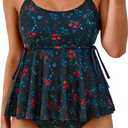 DaiLiWei Two Piece Tankini Swimsuits for Women Tummy Control Bathing Suit Flowy Modest High Waisted Swim Suits Teens Girls (Large, Black Floral Print)