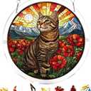 Acrylic Puzzle Suncatcher, Cat & Flower Stained Glass Window Hanging, Sun Catcher Puzzle Kit Home Garden Decor, Creative Mothers Day and Birthdays Gifts for Mom, Wife, Sisters, 7.87 inch