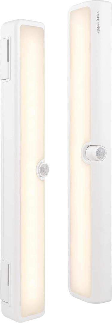 LED Motion Sensor Light Bar, USB/Battery Operated, 250 Lumens, 12 Inches, Swivel, Under Cabinet Lighting for Closet, Kitchen, 2-Pack, White