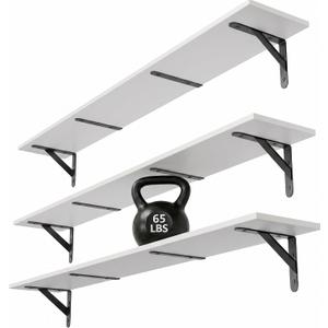 WOPITUES Floating Shelves for Wall 48W x 8D, Long Wall Mounted Shelves Set of 3, Wood Book Shelves Decor, Farmhouse Display Shelf for Bedroom, Living Room, Laundry Room, Kitchen, Bathroom, White