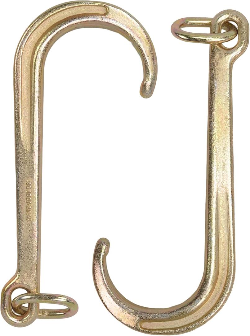 Yellow Zinc Plated 15" Inch J Hook Heavy Duty Grade G70 Tow Axle Strap Wrecker Roll Back Clevis (2 Pack)