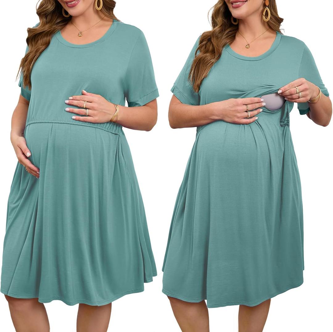 JollieLovin Women's Plus Size Maternity Dress Labor and Delivery Gown Summer Nursing Nightgowns Sleepwear(2X)