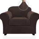 PrinceDeco Velvet Plush Couch Cover Stretch 2 Piece Chair Cover Chair Slipcover Washable Furniture Protector Couch Soft with Elastic Bottom Armchair Cover Width Up to 49 Inch(Small, Brown)