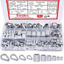 Twidec/240PCS 304 Stainless Steel Wire Rope Cable Thimbles and Aluminum Crimping Loop Sleeve 3/64''-5/32" for Wire Rope Cable Thimbles Rigging Assortment Kit N-023-240PCS