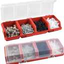 Screw Organizer Storage Bins, 2 Pack Stackable Bins with Lids, Divider Compartment Containers for Garage/Craft Tool Organizing, Tool Cart Cabinet Workbench Drawers Organization and Storage (Red)