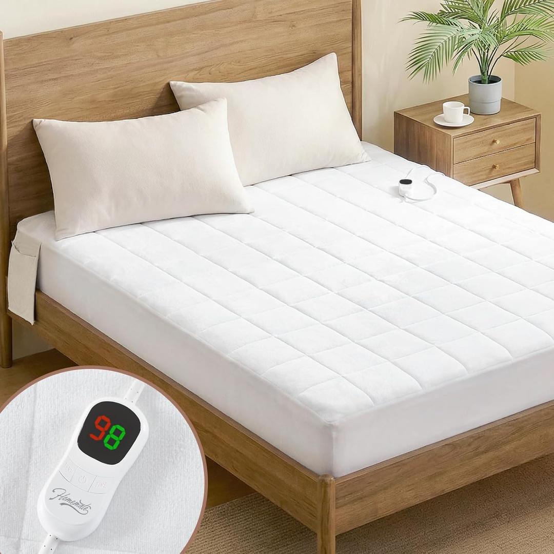 Homemate Heated Mattress Pad TwinXL Size, 5 Heated Setting Coral Fleece Electric Mattress Pad Twin XL, Bed Warmer with Dual Controller & Auto Off 10 Hours, Fit Up to 21 Inch, 80"x39"