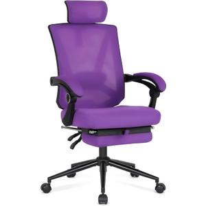 Misolant Ergonomic Office Chair with Footrest, Purple Desk Chair with Adjustable 2D Lumbar Support, High Back Mesh Ergonomic Computer Chairs with Adjustable Headrest for Home