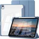 Ipad 10.9 Inch 2022 with Pencil Holder, Trifold Stand Protective Cover, Hard PC Clear Back, Auto Wake/Sleep, Haze Blue