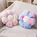 2 Pcs Colorful Throw Pillows, Daisy Shaped Flower Floor Plush Pillows Set, Cute Preppy Room Decor Decorative Throw Pillows for Girls Bedroom Decor (Multicolour Purple & Multicolour Pink, 15 INCH)