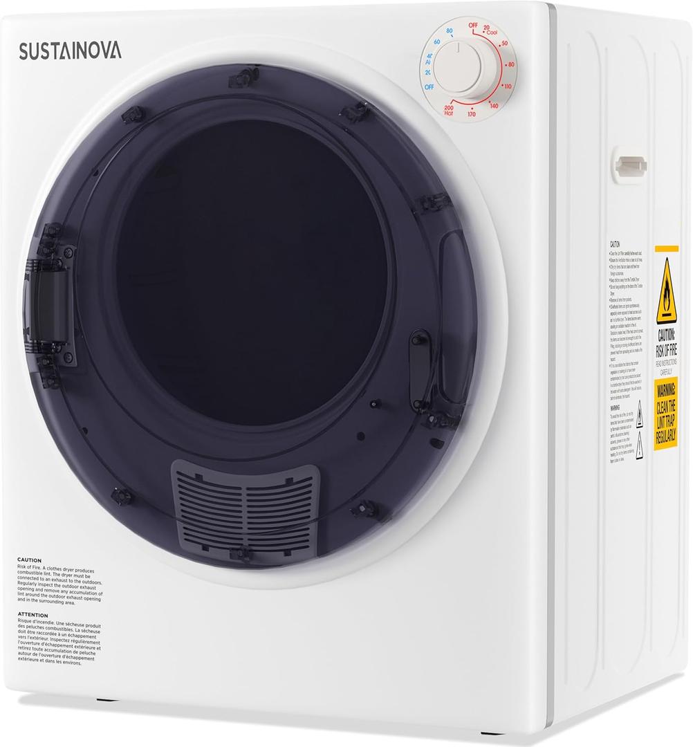 Elevon 1500W Portable Clothes Dryer, 3.5 cu.ft Electric Drying Machine for Laundry with Steel Tub for Apartment, Dorms, Compact Dryer for Small Space, Black/White