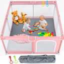 TODALE Playpen 5050 Pink Playpen for Babies and Toddlers, Safe & Sturdy, Small Baby Play Yard with Anti-Slip Base & Breathable Mesh- Indoor & Outdoor Baby Play Pen for Toddler & Infant (50x50 (Square))