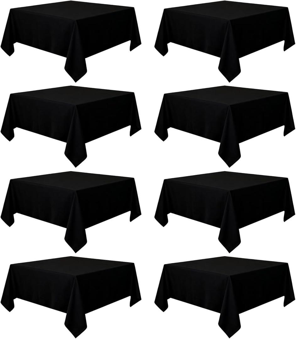 8 Pack Black Square Tablecloth 54x54 Washable Polyester Table Cloth for Square or Round Tables, Wrinkle Resistant Fabric Decorative Covers for Dining Party Banquet Buffet and Wedding