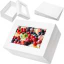 10pcs 14x10x6 Quarter Sheet Cake Boxes with 10 pcs Cake Boards - Rectangle Bakery Boxes with Window for Pastry Baking, Cupcakes, Donuts, Cookies, Pie Treat Packaging White Large