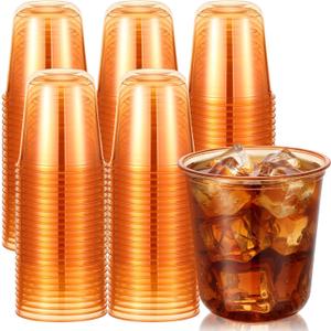 100 Pcs Disposable Stemless Glasses Crystal Plastic Wine Glasses Clear Classic PET Drinking Cup for Meeting Weddings Birthday Cocktail Christmas Party Supplies (Orange, 12oz)