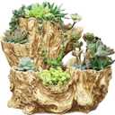 Driftwood Planter Faux Wood Resin Succulent Planter Vintage Artificial Stump Log Like Container Pot for Home&Garden NO Plants (6 Openings)