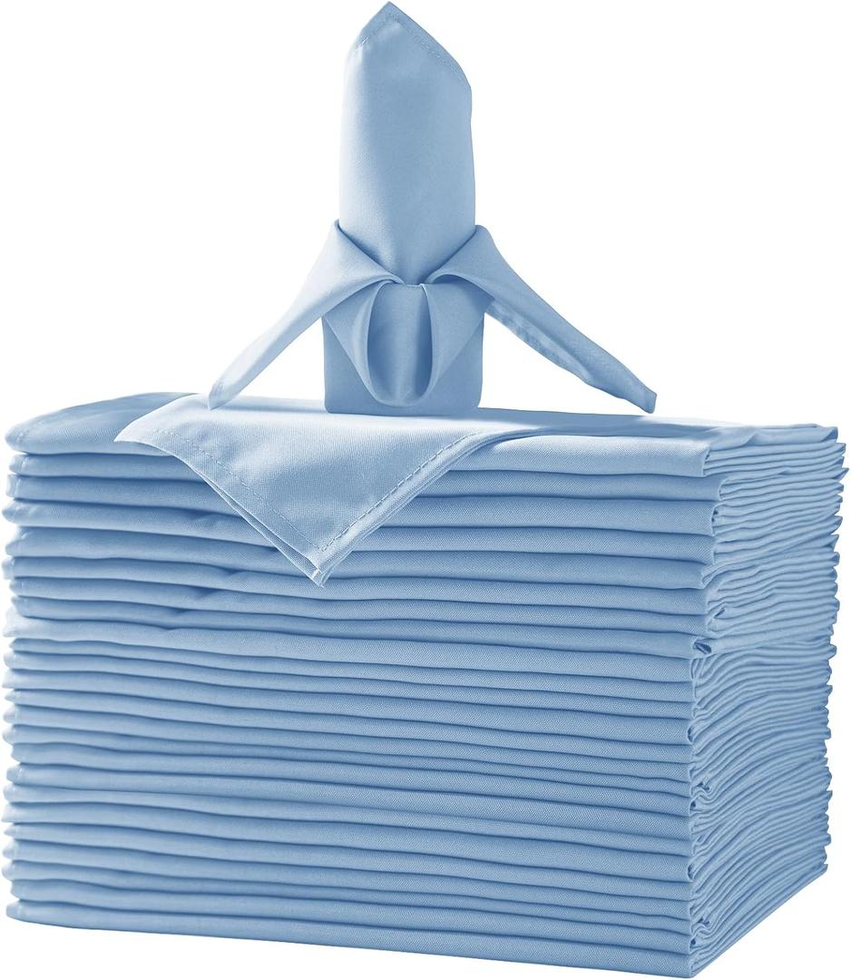 25pcs Polyester Cloth Napkins - 17 x 17 inch Blue Mist Dinner Washable Napkins with Hemmed Edges for Restaurant/Wedding/Hotel(25,Blue Mist)