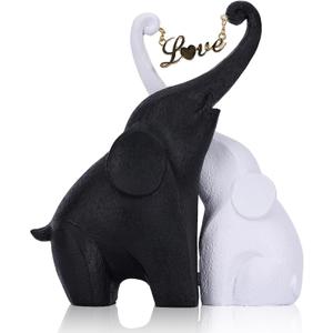 DOVDOV Black and White Couple Elephant Statue, Modern Art Love Elephant Decoration, Heart Shaped Elephant Sculpture Suitable for Living Room, Bedroom, Office, Bookshelf, and Desktop Decoration. B