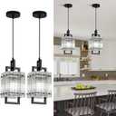 Modern Pendant Light Fixtures with Clear Glass Matte Black Pendant Lights Kitchen Island Adjustable Square Hanging Pendant Lighting for Dining Room Over Sink Hallway 2 Pack 12 inches