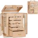 AKOZLIN Jewelry Box 6-Tier Organizer Functional 360 Rotating Jewelry Storage Case for Women Girls Ring Necklace Earring Bracelet Holder with Mirror (Champagne)