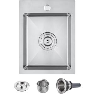 POPFLY 13 Inch Drop In Bar Sink, 18 Gauge Stainless Steel 13x17" Sink Outdoor Brushed Nickel Single Rv Prep Sink, 6 inch Depth Utility Kitchen Small Top mount Water Sinks