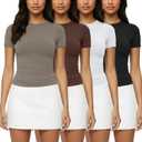 4 Pack Basic Tees T Shirts for Women Workout Gym Compression Fitted Short Sleeve Plain T Shirts Crop Tops Y2K, Small