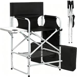 Makeup Artist Chair, 41'' Foldable Tall Directors Chairs w/Side Table Cup Holder Storage Bag and Footrest, Portable Makeup Chair, 400LBS Load Capacity, Black, 24 Inches X 19.5 Inches X 41 Inches